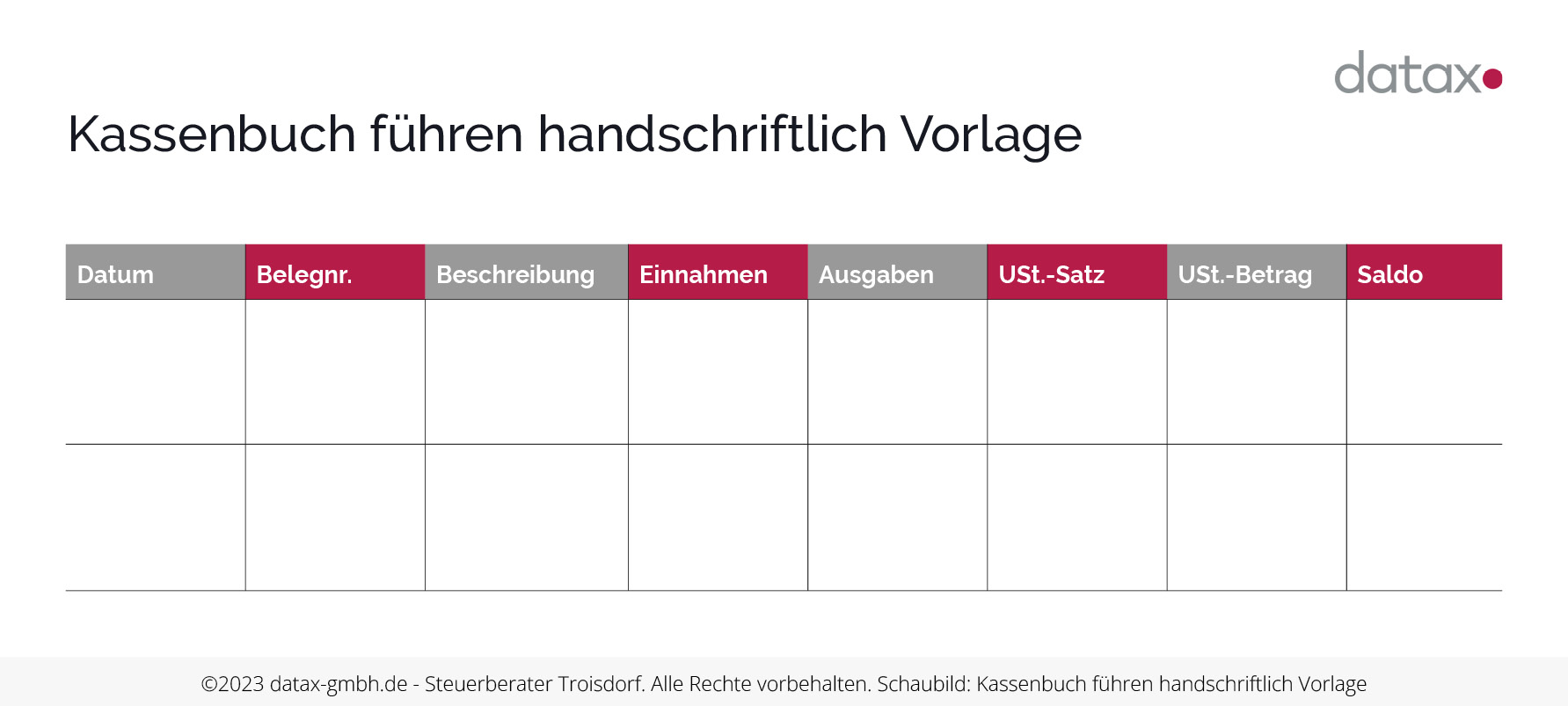 Darstellung - Kassenbuch führen handschriftlich Vorlage