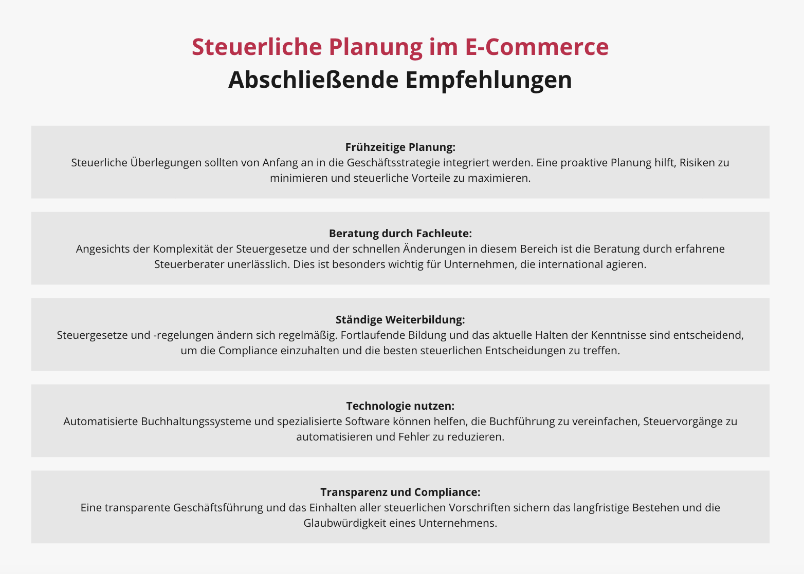 Schaubild: Steuerliche Planung im E-Commerce