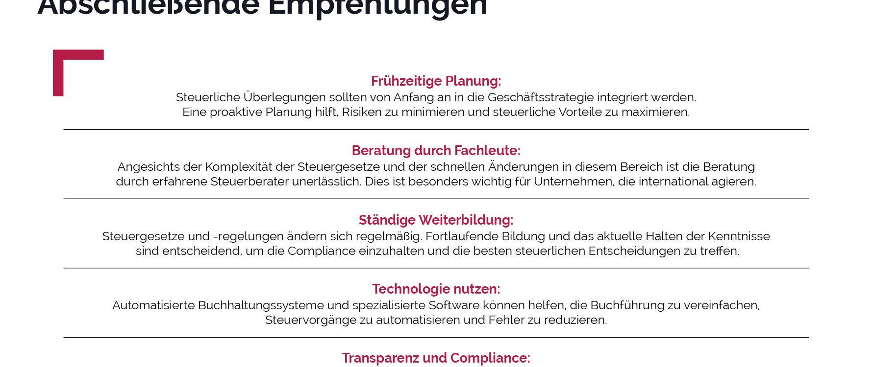 Schaubild: Empfehlung zu steuerlichen Planung im E-Commerce