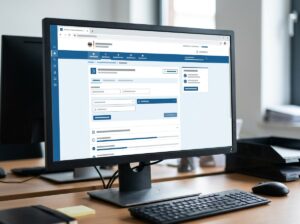 Computerbildschirm mit einer Online-Anwendung, die Formularfelder für die digitale Abgabe der zusammenfassenden Meldung darstellt.
